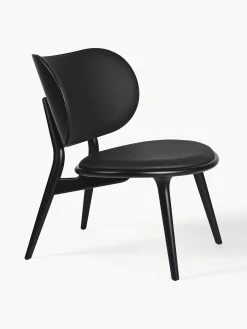 Sedia lounge in pelle con gambe in legno Rocker, fatta a mano