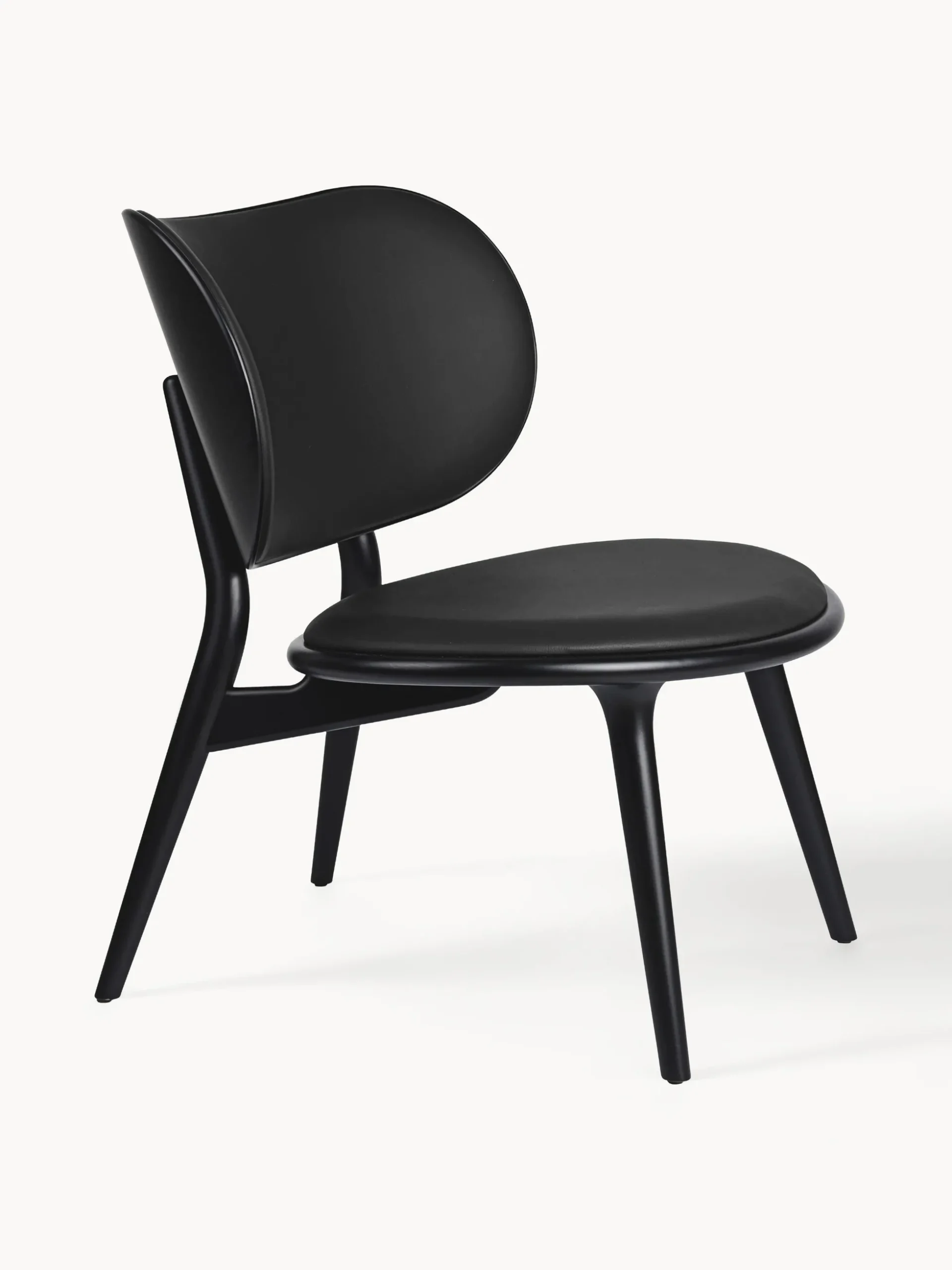 Sedia lounge in pelle con gambe in legno Rocker, fatta a mano