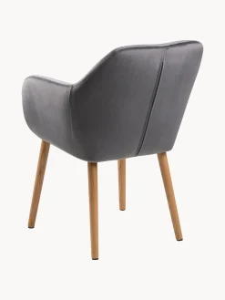 Sedia con braccioli in velluto e gambe in legno Emilia