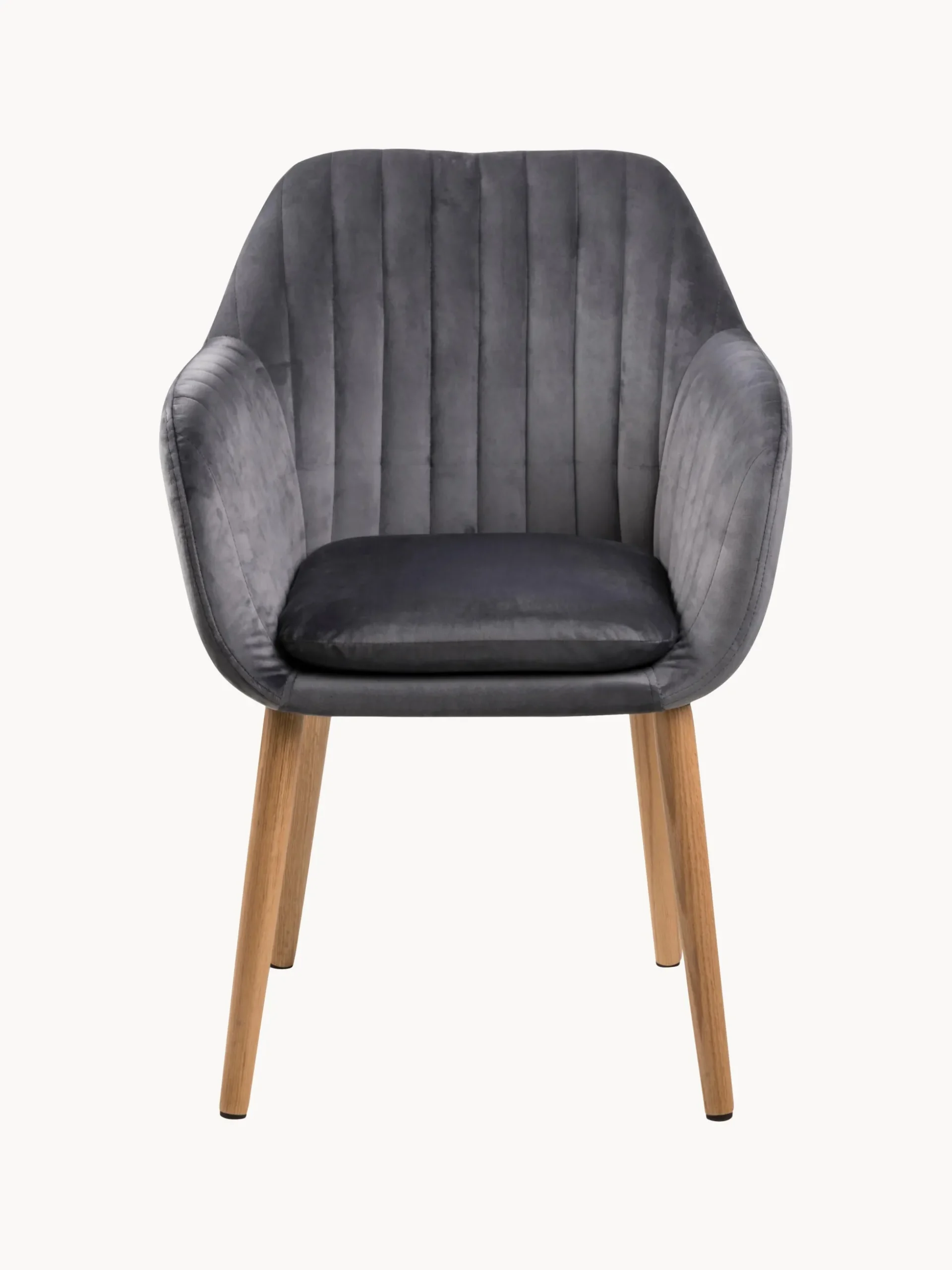 Sedia con braccioli in velluto e gambe in legno Emilia