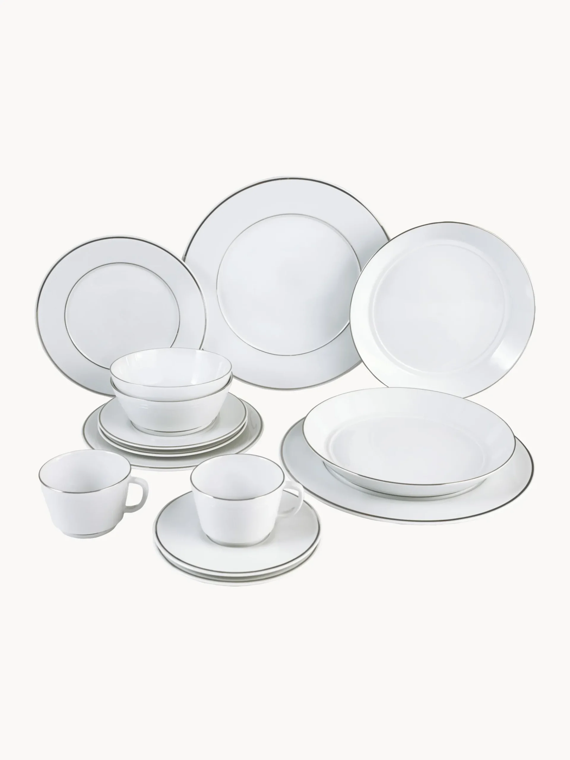 Servizio da tavola in porcellana fatto a mano con bordo in platino dipinto a mano Vitruv, 2 persone (14 pz)