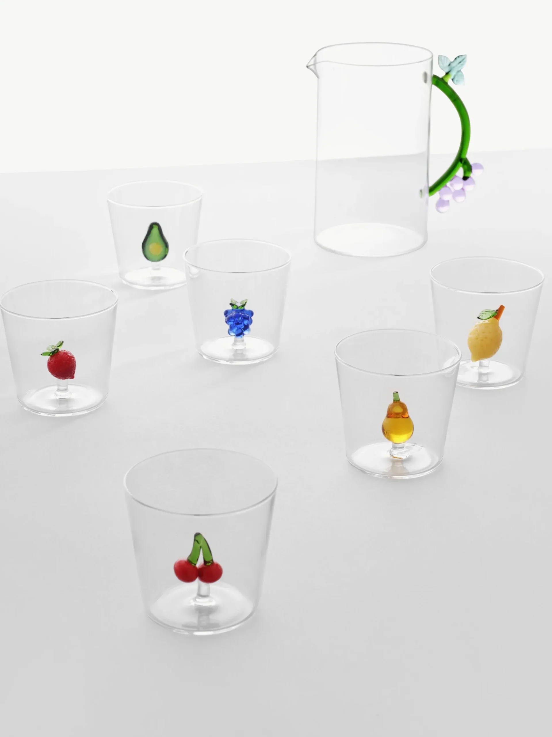 Set 6 bicchieri acqua in vetro borosilicato fatti a mano Fruits & Flowers
