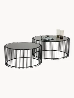Set 2 tavolini da salotto con piano in vetro Wire