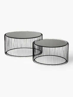 Set 2 tavolini da salotto con piano in vetro Wire