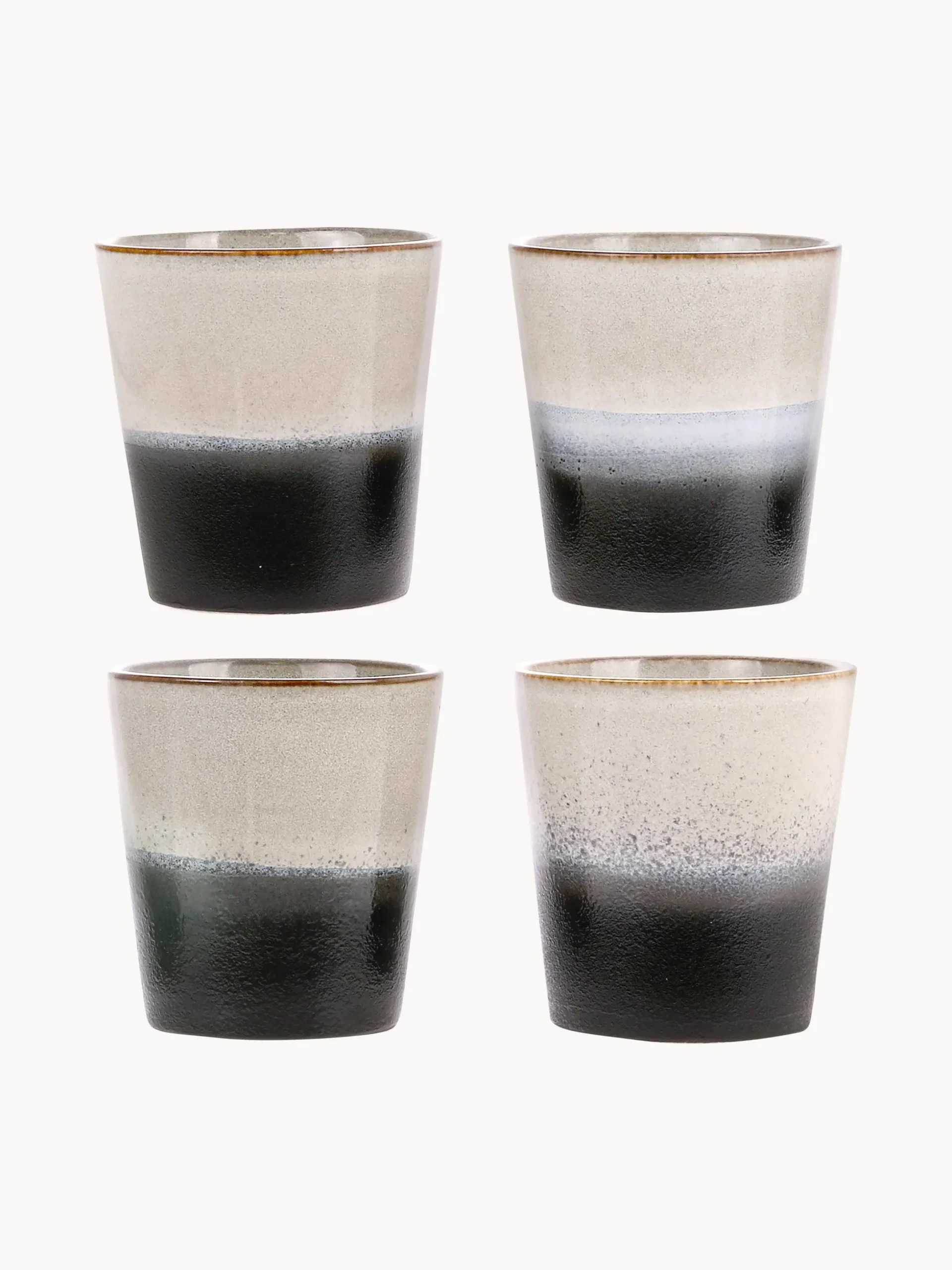 Set 4 tazze fatte a mano con smalto reattivo 70's