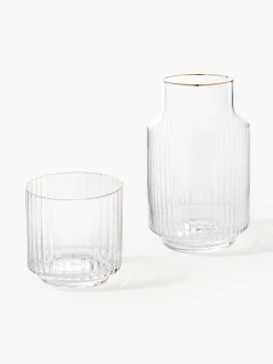 Set caraffa e bicchiere in vetro soffiato con bordo dorato Aleo 2 pz