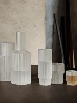 Set caraffa piccola e bicchiere in vetro soffiato Ripple, set da 2