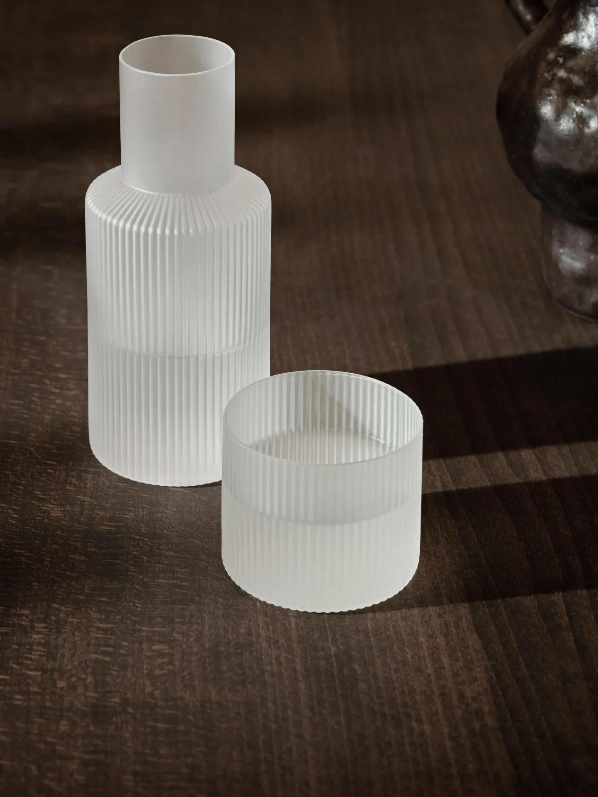 Set caraffa piccola e bicchiere in vetro soffiato Ripple, set da 2