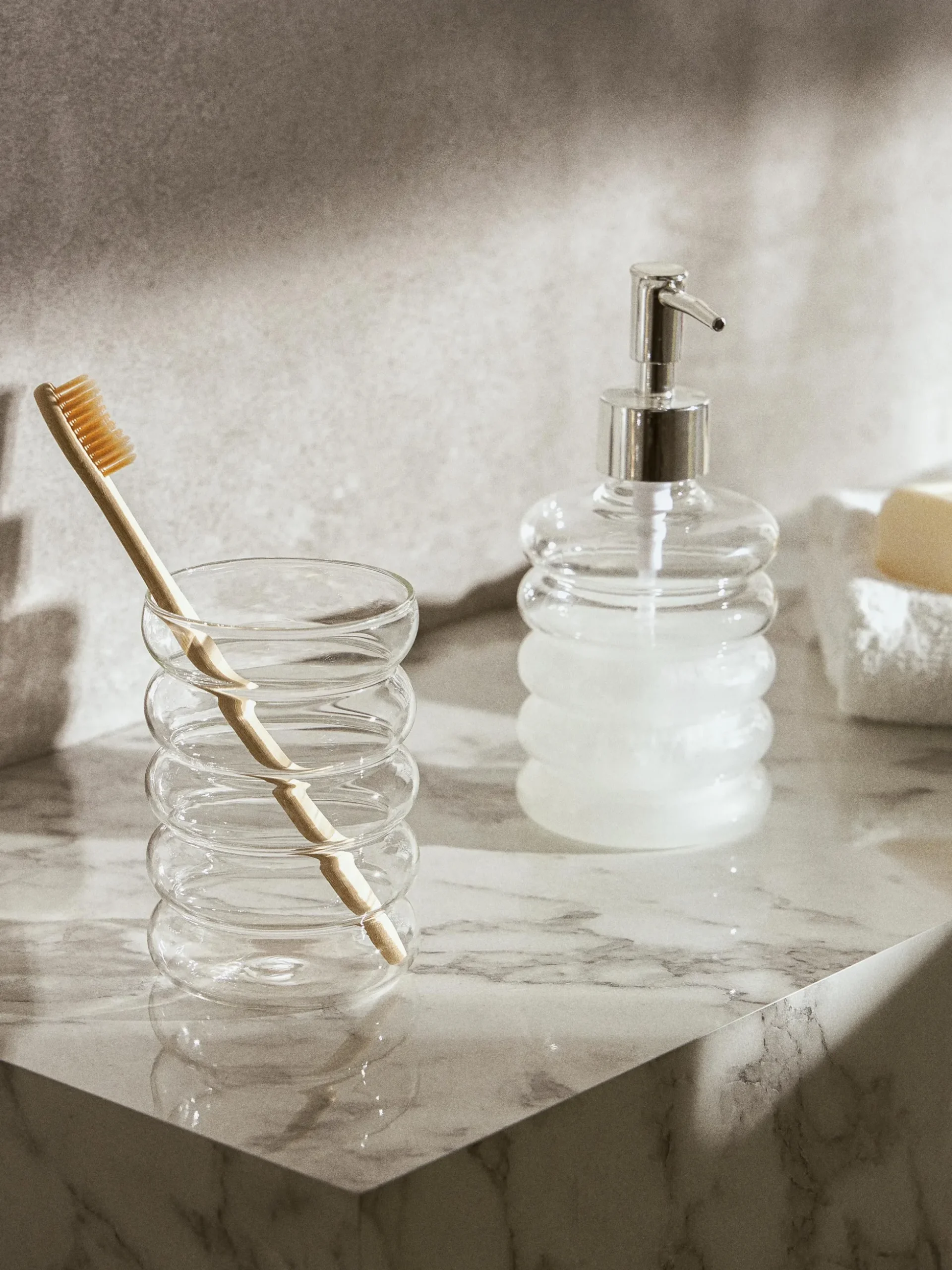 Set di 2 accessori da bagno in vetro soffiato Bubbly