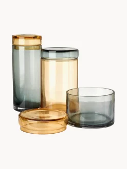 Set di 3 barattoli in vetro soffiato con coperchio Chic