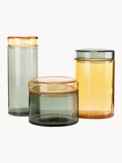 Set di 3 barattoli in vetro soffiato con coperchio Chic