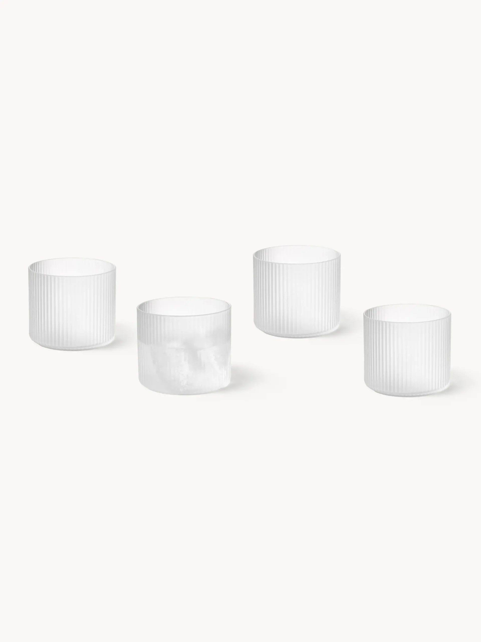 Set di 4 bicchieri acqua in vetro soffiato con scanalatura in rilievo Ripple, 200 ml