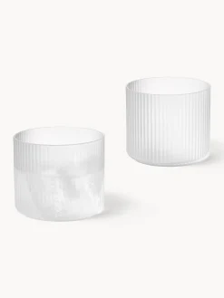 Set di 4 bicchieri acqua in vetro soffiato con scanalatura in rilievo Ripple, 200 ml