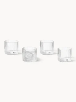 Set di 4 bicchieri acqua in vetro soffiato con scanalatura in rilievo Ripple, 200 ml