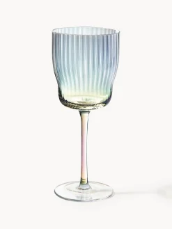 Set di 4 bicchieri da vino in vetro soffiato con rilievo rigato e lucentezza madreperlacea Juno