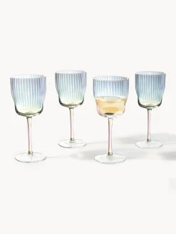 Set di 4 bicchieri da vino in vetro soffiato con rilievo rigato e lucentezza madreperlacea Juno