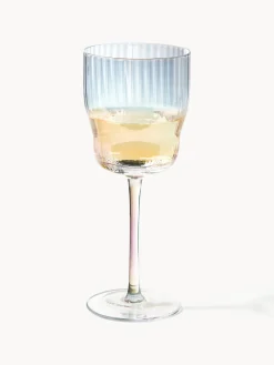 Set di 4 bicchieri da vino in vetro soffiato con rilievo rigato e lucentezza madreperlacea Juno