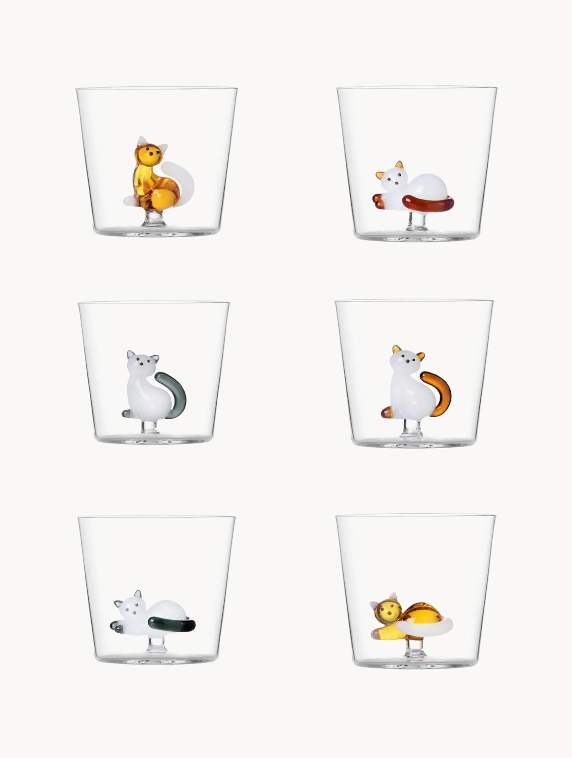 Set di 6 bicchieri fatti a mano in vetro borosilicato Cats
