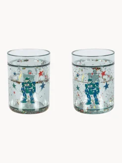 Set di 2 bicchieri glitterati per bambini Hero Robot