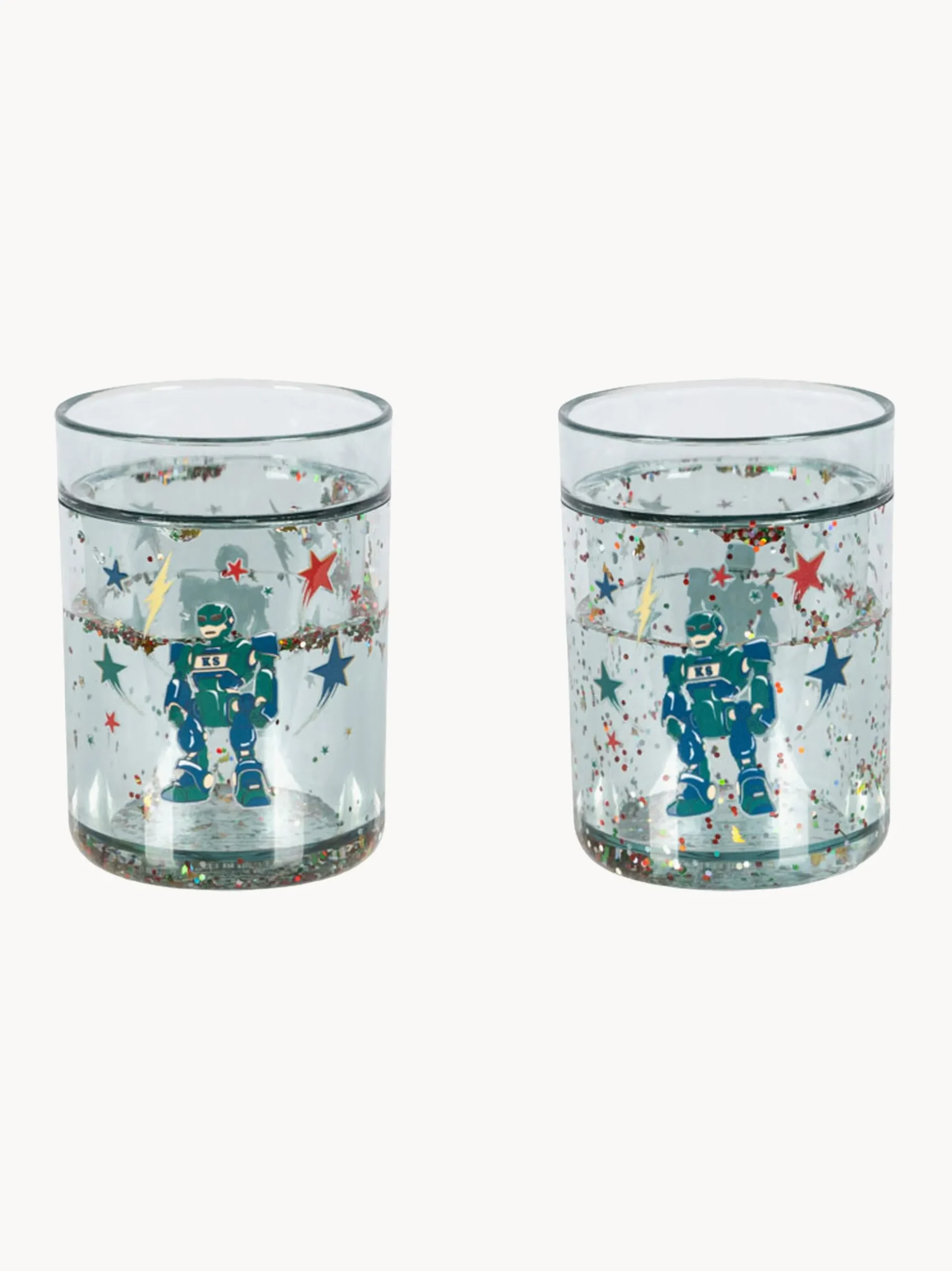 Set di 2 bicchieri glitterati per bambini Hero Robot