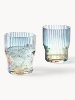 Set di 4 bicchieri in vetro soffiato con rilievo rigato e lucentezza madreperlacea Juno
