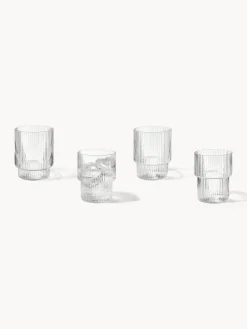Set di 4 bicchieri per acqua in vetro soffiato con scanalatura in rilievo Ripple, 200 ml