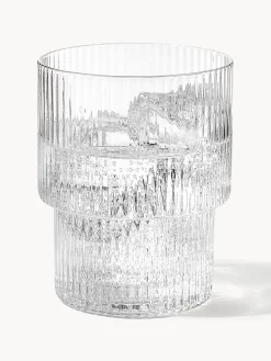 Set di 4 bicchieri per acqua in vetro soffiato con scanalatura in rilievo Ripple, 200 ml
