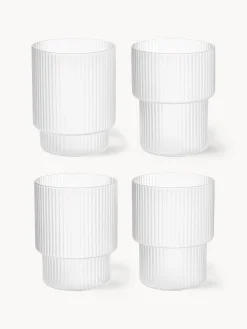 Set di 4 bicchieri per acqua in vetro soffiato con scanalatura in rilievo Ripple, 200 ml