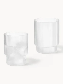 Set di 4 bicchieri per acqua in vetro soffiato con scanalatura in rilievo Ripple, 200 ml