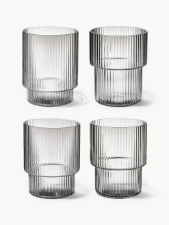 Set di 4 bicchieri per acqua in vetro soffiato con scanalatura in rilievo Ripple, 200 ml