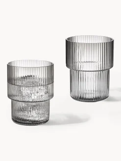 Set di 4 bicchieri per acqua in vetro soffiato con scanalatura in rilievo Ripple, 200 ml