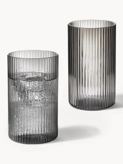Set di 4 bicchieri piccoli da long drink in vetro soffiato con scanalatura in rilievo Ripple, 140 ml