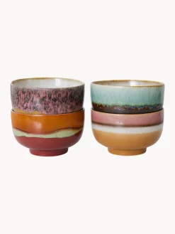 Set di 4 ciotole fatte a mano con smalto reattivo 70's