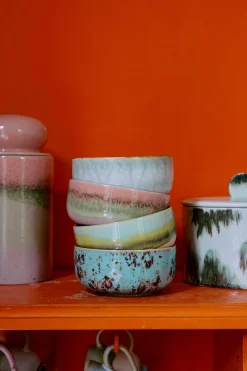 Set di 4 ciotole piccole fatte a mano con smalto reattivo 70's