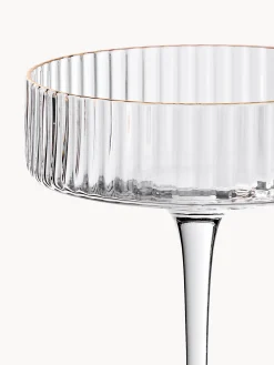 Set di 4 coppe da champagne in vetro soffiato con bordo dorato Aleo