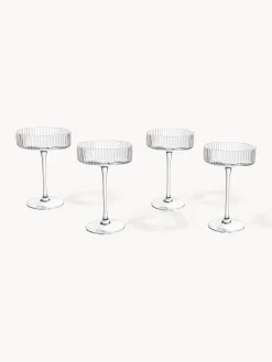 Set di 4 coppe da champagne in vetro soffiato con bordo dorato Aleo
