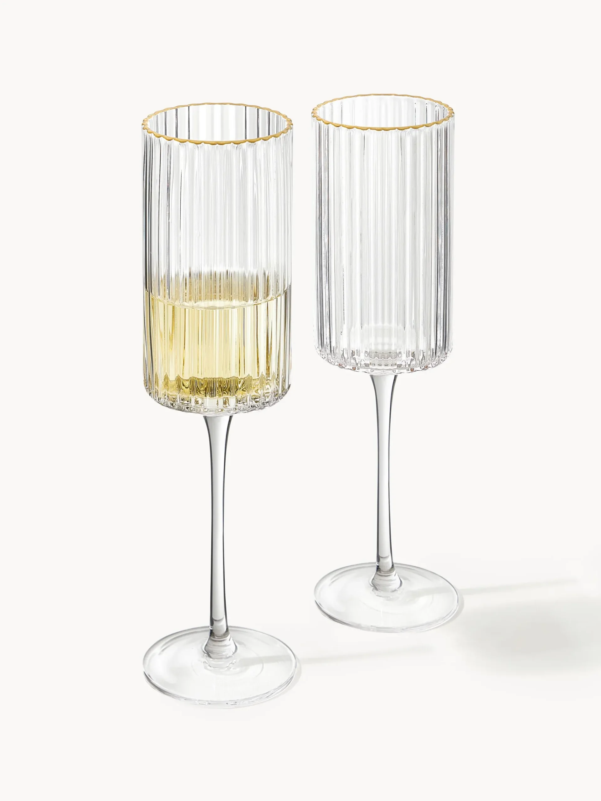 Set di 4 flute da champagne in vetro soffiato con bordo dorato Aleo