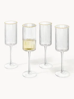 Set di 4 flute da champagne in vetro soffiato con bordo dorato Aleo