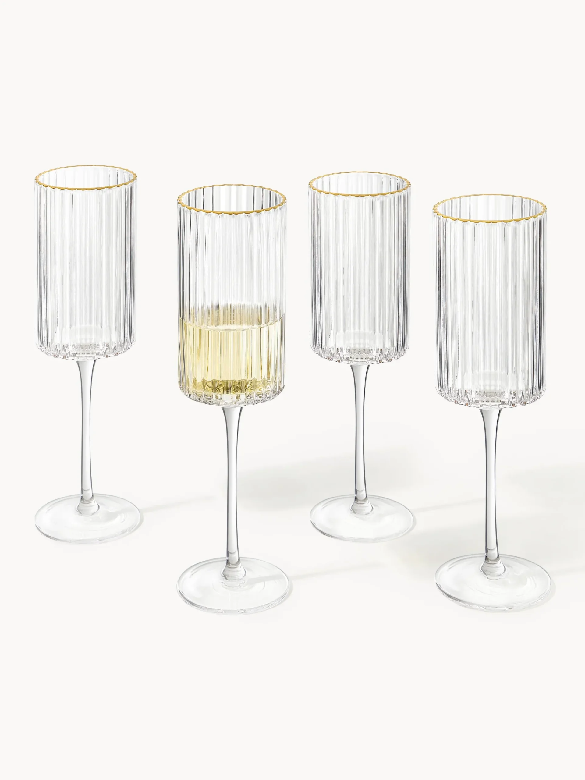 Set di 4 flute da champagne in vetro soffiato con bordo dorato Aleo
