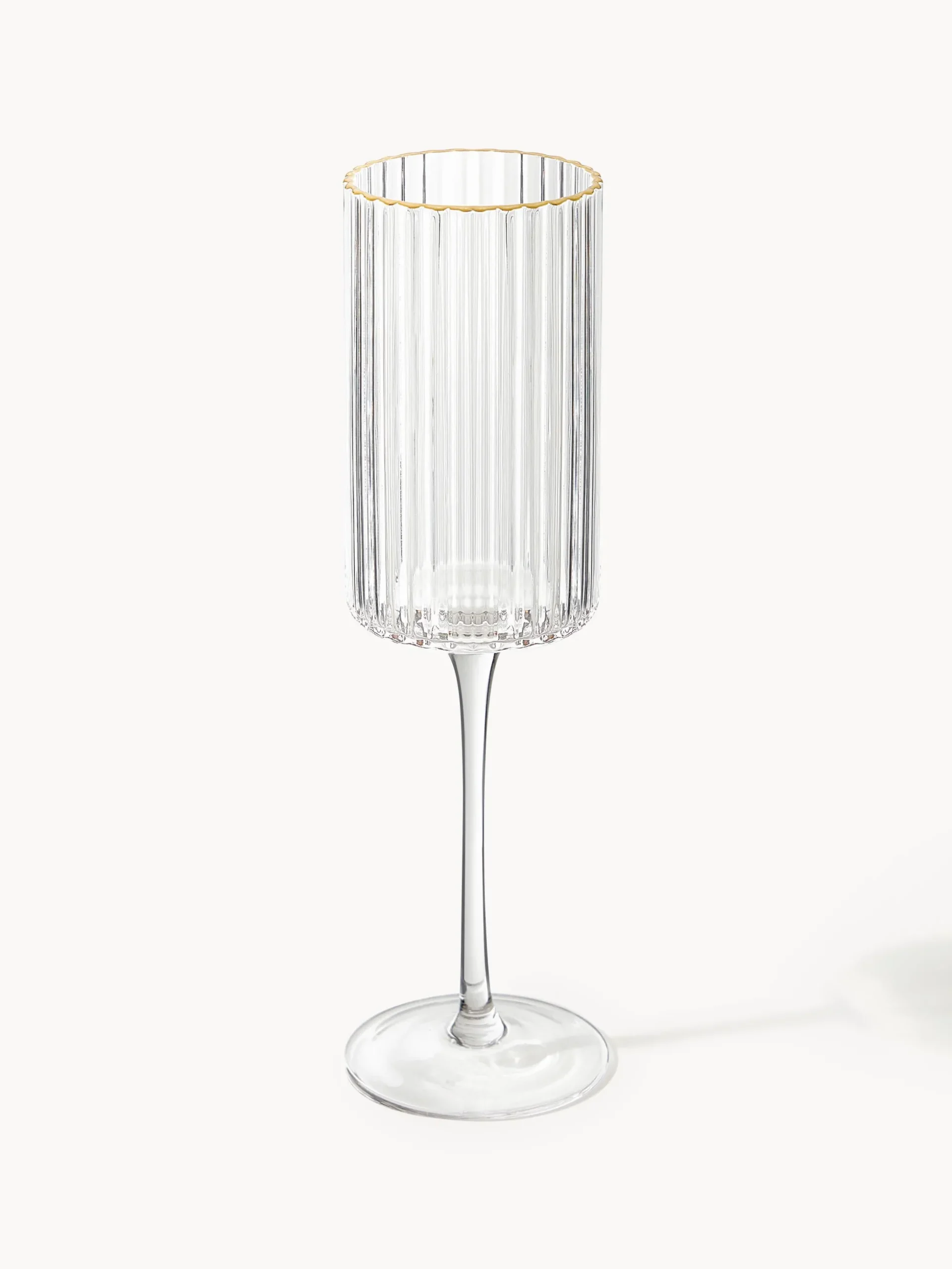 Set di 4 flute da champagne in vetro soffiato con bordo dorato Aleo