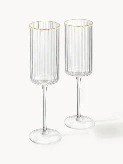 Set di 4 flute da champagne in vetro soffiato con bordo dorato Aleo