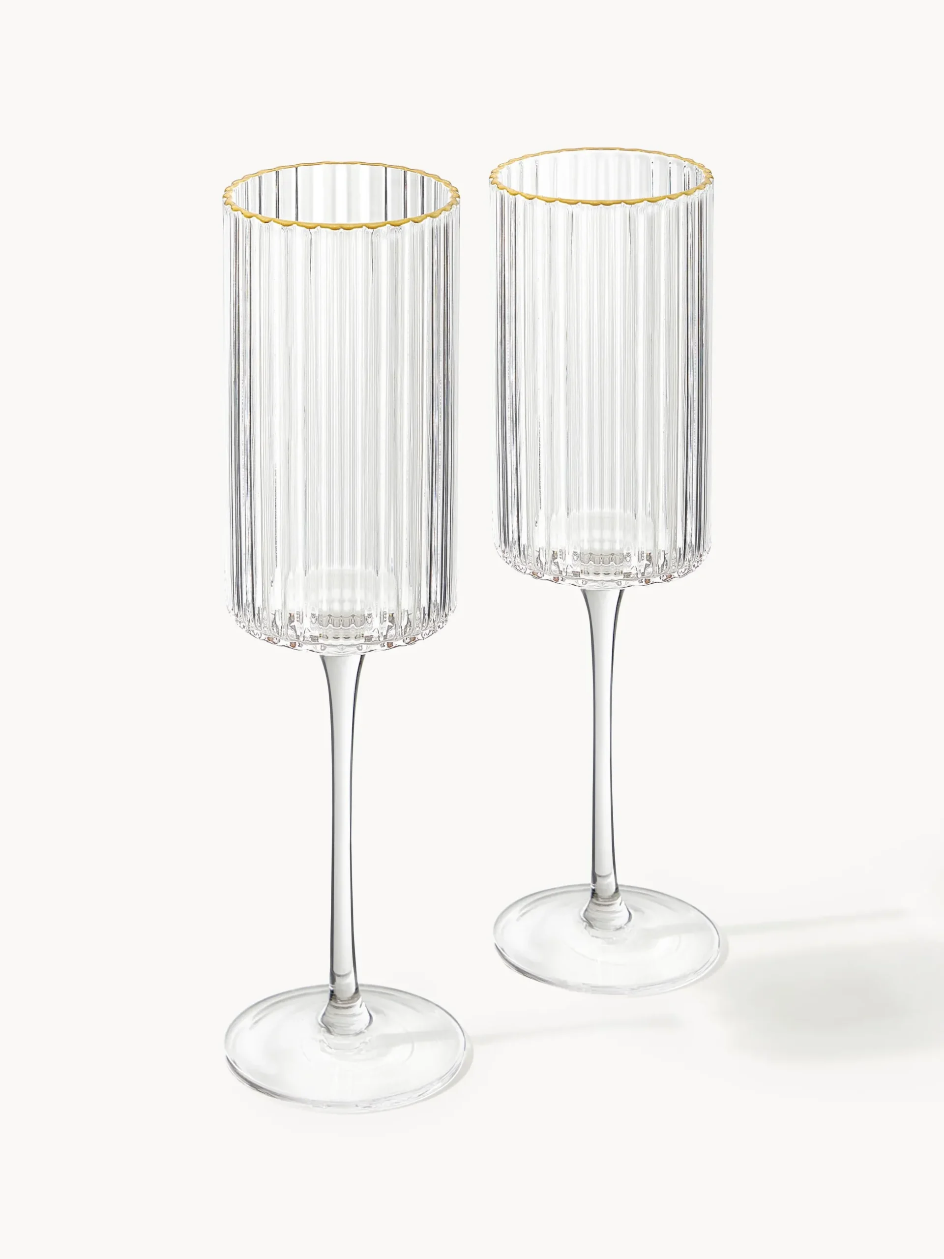 Set di 4 flute da champagne in vetro soffiato con bordo dorato Aleo