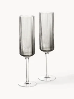 Set di 2 flute da champagne in vetro soffiato Ripple