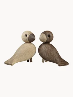 Set di 2 oggetti decorativi in legno di quercia Lovebirds
