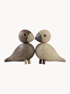 Set di 2 oggetti decorativi in legno di quercia Lovebirds