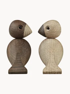 Set di 2 oggetti decorativi in legno di quercia Lovebirds