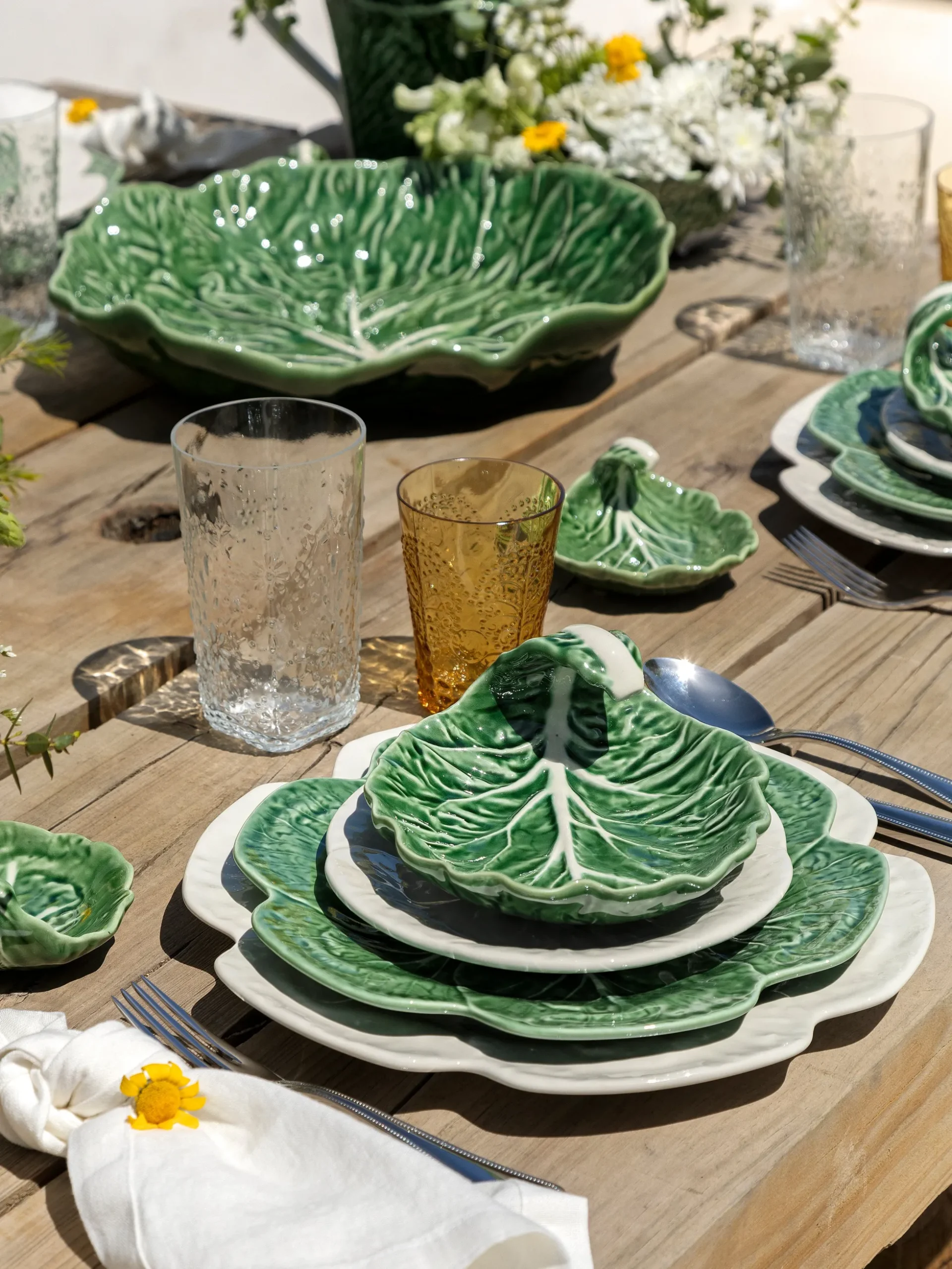 Set di 4 piatti piani dipinti a mano Cabbage