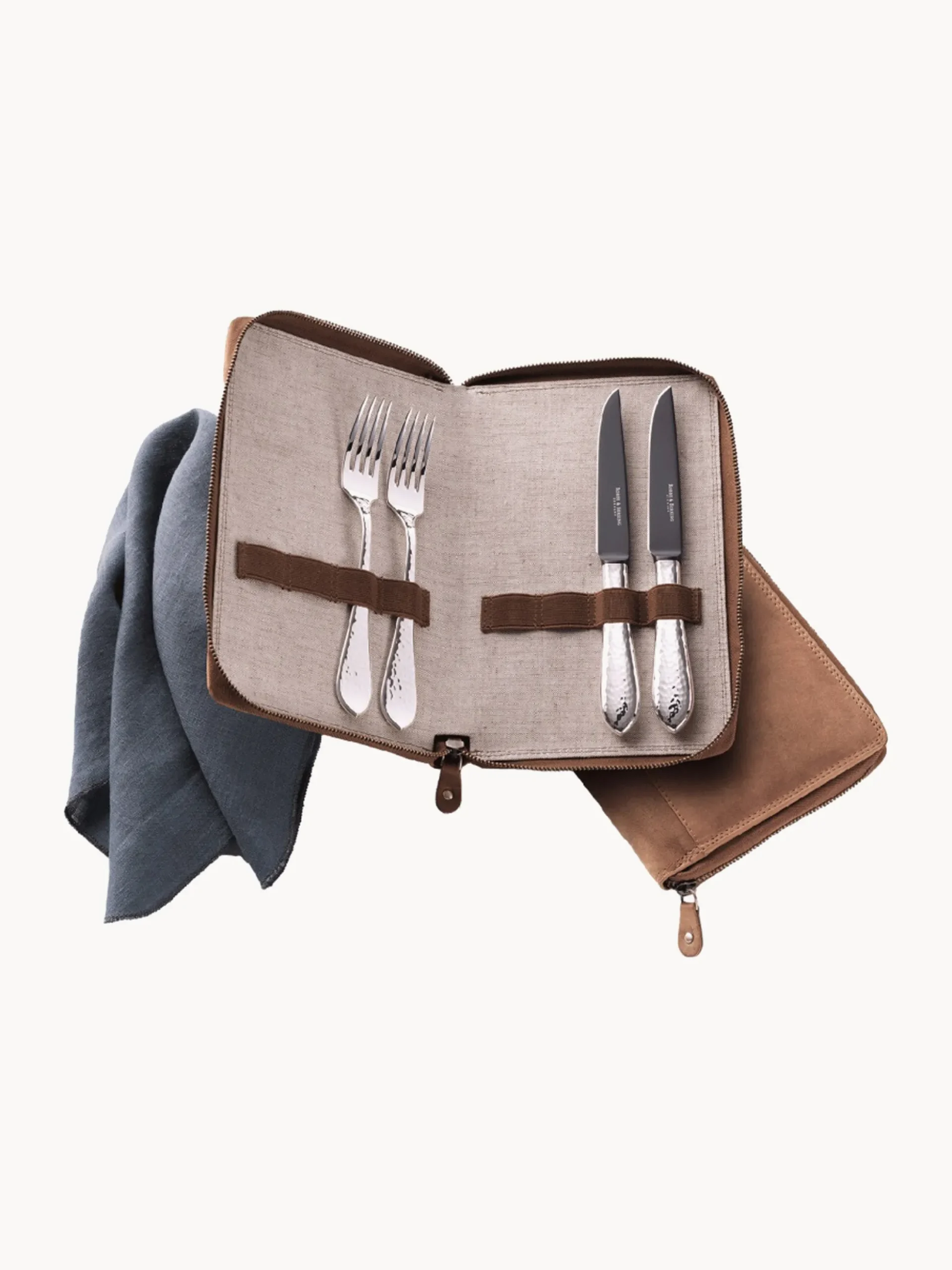 Set di 5 posate fatte a mano con custodia in pelle Martelé