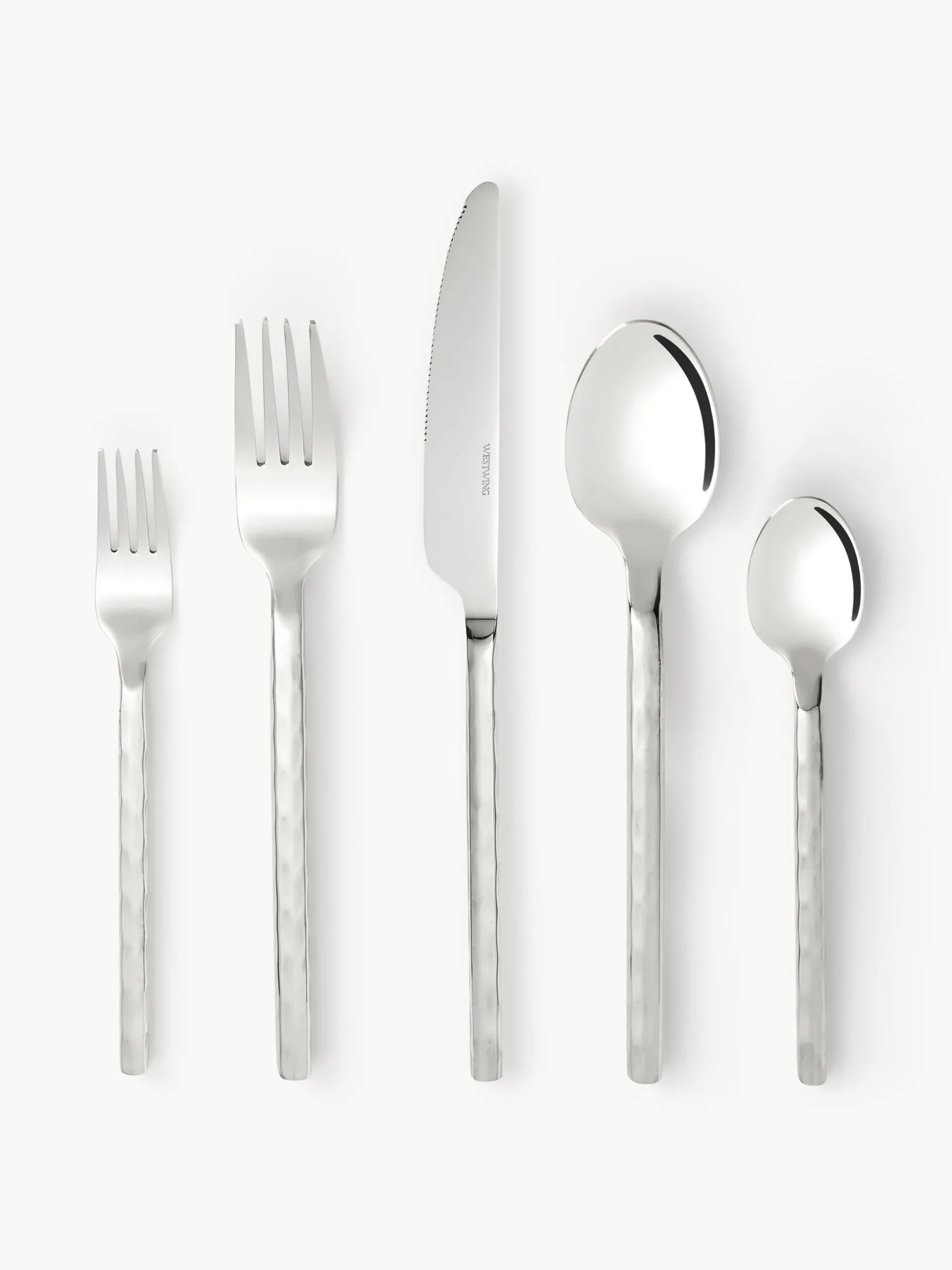 Set di 20 posate opache spazzolate con finitura martellata Miles, 4 persone
