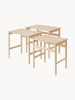 Set di 3 tavolini in legno di quercia CH004